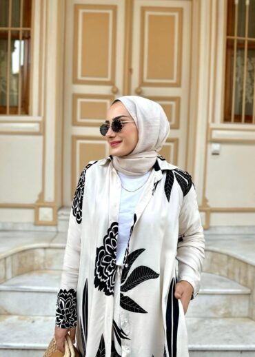 Çiçek Desen İkili Takım TK10038-Krem