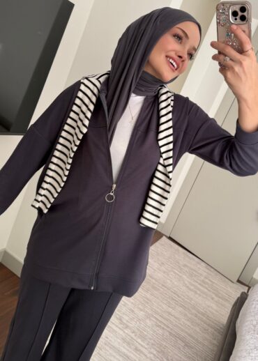 Premium Fermuarlı Basic İkili Takım TK2962  -  Füme