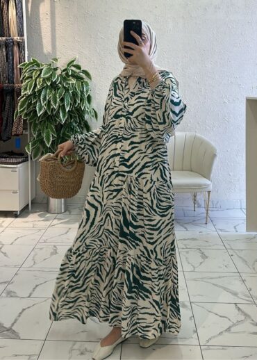 Zebra Desen Elbise - Okaliptüs