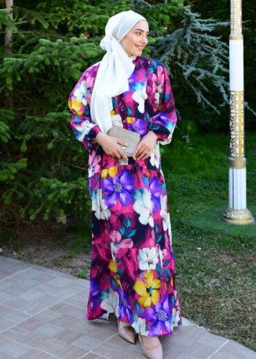 Lora Çiçek Desen Elbise L10055 - Orkide