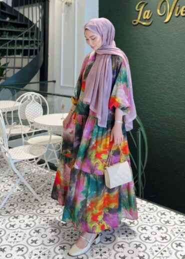 Banella Batik Desen Elbise L10072 - Renk Fırtınası