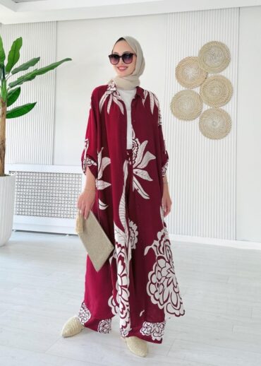 Çiçek Desen İkili Takım TK10077 - Derin Bordo