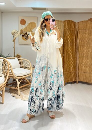 Nil Çiçek Desen İkili Takım TK100140 - Mint Vanilya