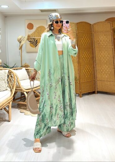 Nil Çiçek Desen İkili Takım TK100141 - Aqua Yeşil