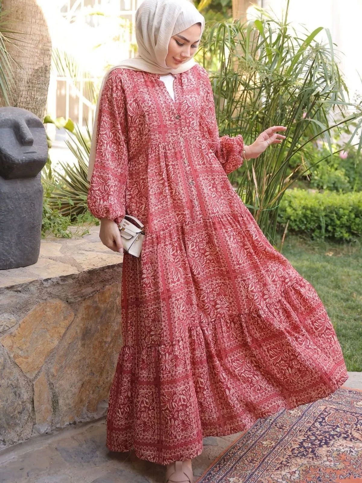 Viyana Elbise-1209 BÜYÜK BEDEN -Kiremit