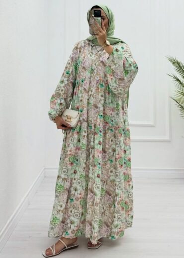 Eleya Çiçek Harmanı Elbise ELB100233 - Çağla