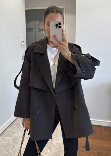 Oversize Omuz Detay  Trençkot DŞ100235 - Füme