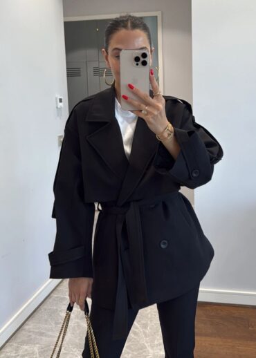 Oversize Omuz Detay  Trençkot DŞ100235 - Siyah