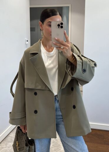 Oversize Omuz Detay  Trençkot DŞ100235 - Haki