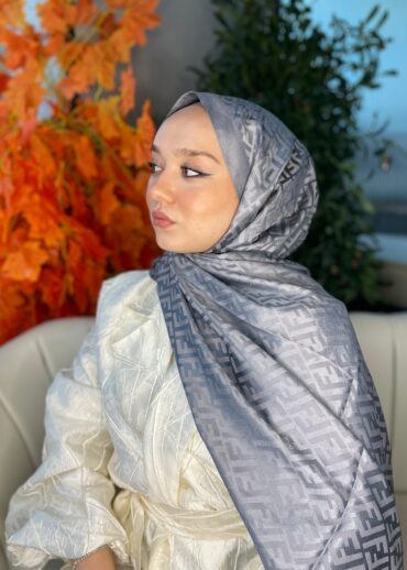 İthal Fendi Pamuk Yün İpek Şal 49101 - Füme