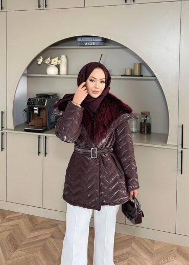 Pena Kürk Yaka Detaylı Mont DŞ100285 - Bordo