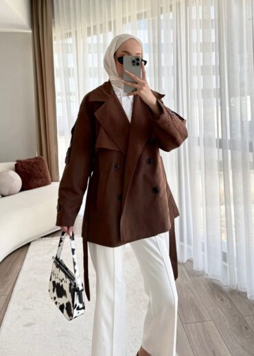 Oversize Omuz Detay  Trençkot DŞ100235 - Acı kahve