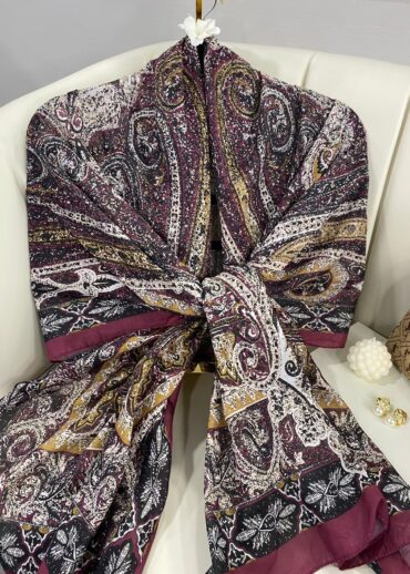 Etro Etnik Desen Pamuk İpek Şal - 23564 - ERİK MORU