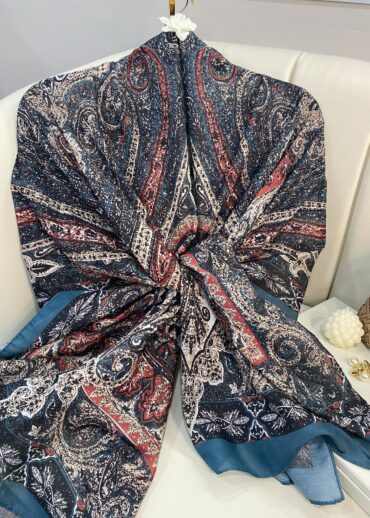 Etro Etnik Desen Pamuk İpek Şal - 23564 - PETROL