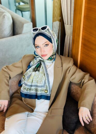 V Pamuk İpek Şal 50232 - Lacivert