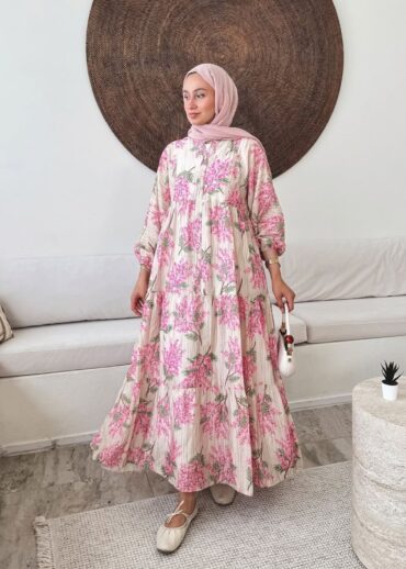 Mimoza Desen Elbise BÜYÜK BEDEN  -Pamuk Şekeri