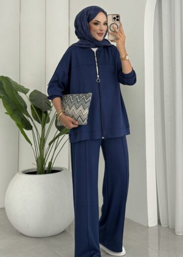 Premium Fermuarlı Basic İkili Takım TK2962  - Lacivert