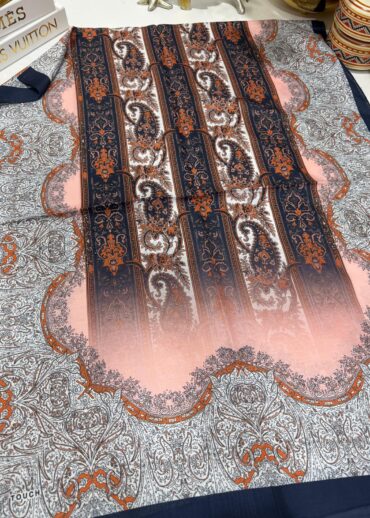 Etro Desen Pamuk İpek Şal 49733 - Soft Lacivert