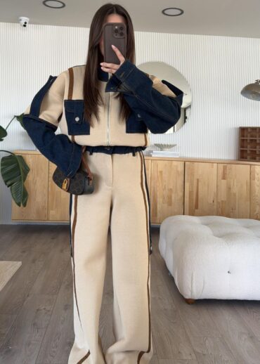 Camel Kargo Cepli Şeritli Denim Takım