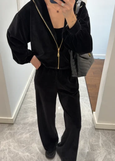 Kadifeli Üçlü Takım - Siyah