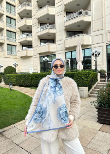 Flora Vual İpek Şal 10100 - Gökyüzü