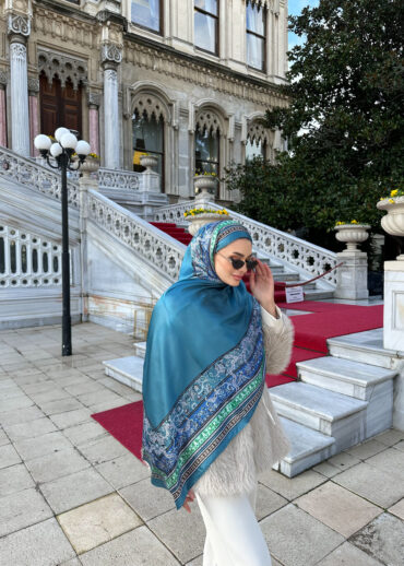 Çini Rüyası Vual İpek Şal 10101 - Petrol