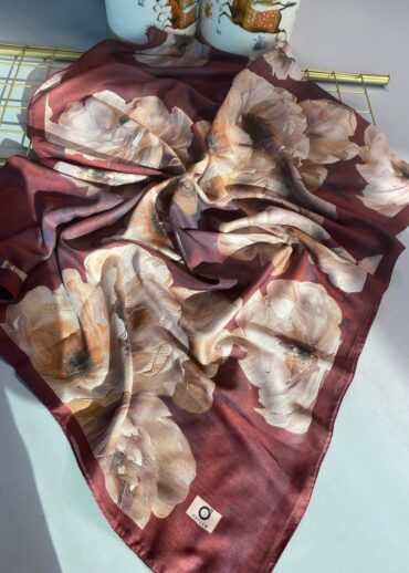 Rosaline Desen Pamuk İpek Şal-13000-Kiremit