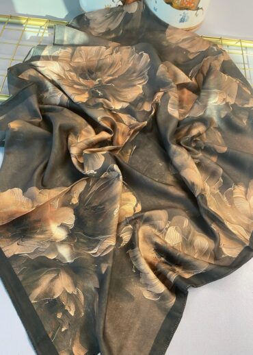 Rosaline Desen Pamuk İpek Şal-13000-Karamel