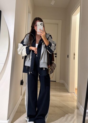 Massimo Kapüşonlu Garnili Takım - Lacivert-Gri