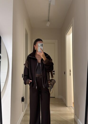 Netvork Paraşüt Detaylı Ön Fermuarlı Takım - Kahve