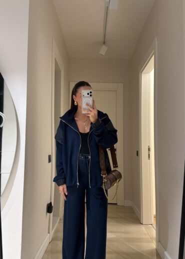 Netvork Paraşüt Detaylı Ön Fermuarlı Takım - Lacivert