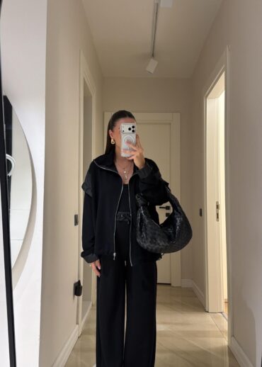 Netvork Paraşüt Detaylı Ön Fermuarlı Takım - Siyah