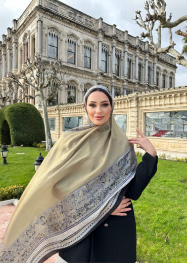 Çini Rüyası Vual İpek Şal 10101 - Yağ Yeşili