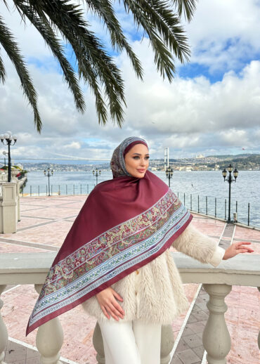 Çini Rüyası Vual İpek Şal 10101 - Bordo