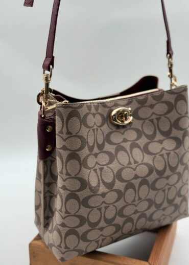 Coach Gofraj baskılı kilitli büzgülü bordo vizon çanta