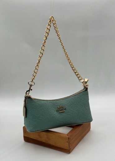 Coach Gofraj baskı zincirli baget mint yeşili çanta