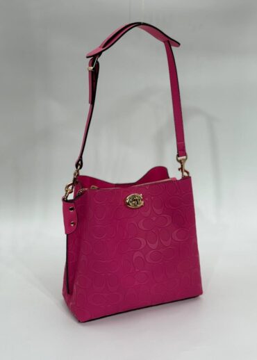Coach Gofraj baskılı kilitli büzgülü fuşya çanta