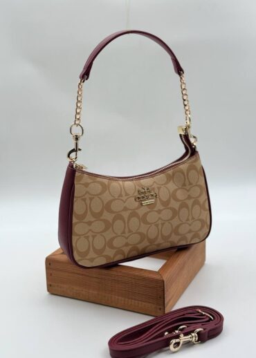 Coach monogram baget bordo camel çanta