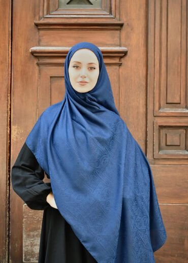 Oliva Pamuklu Kendinden Dokulu Etnik Desen Şal - İndigo