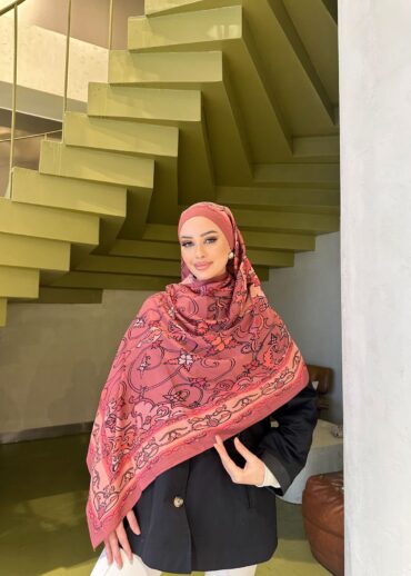Gül Kurusu İberya Işığı Desen Pamuk İpek Şal