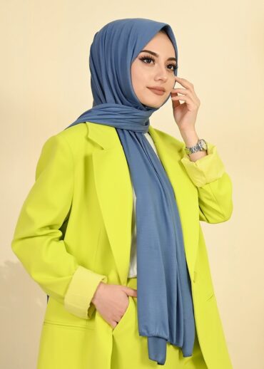 Penye Şal Hijap Modeli - Açık İndigo