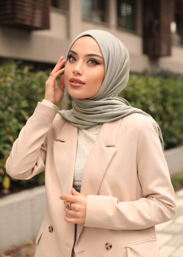 Penye Şal Hijap Modeli - Açık Mercan