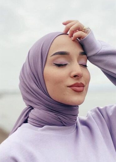 Penye Şal Hijap Modeli - Eflatun