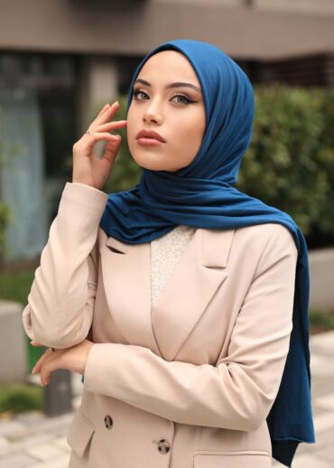 Penye Şal Hijap Modeli - Petrol Mavisi